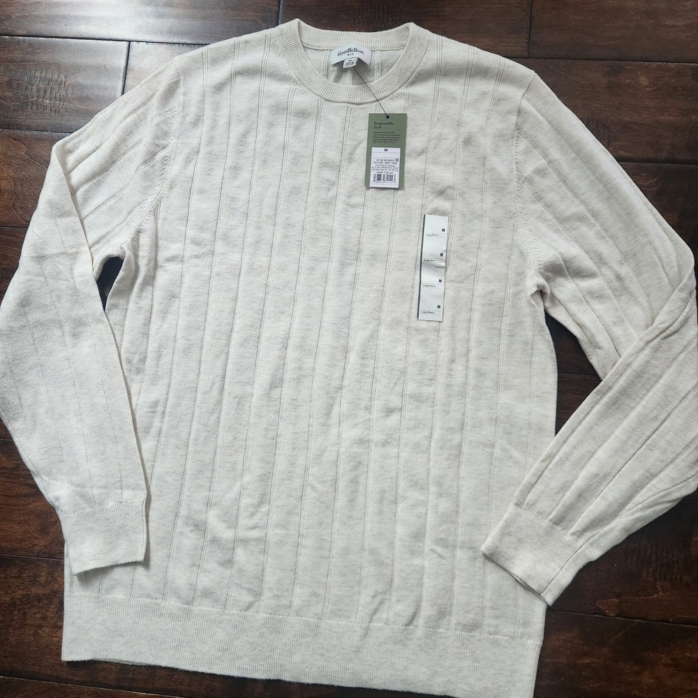 Goodfellow & Co Crewneck Sweater Mens M Cream New Ribbed Knit Long Sleeve